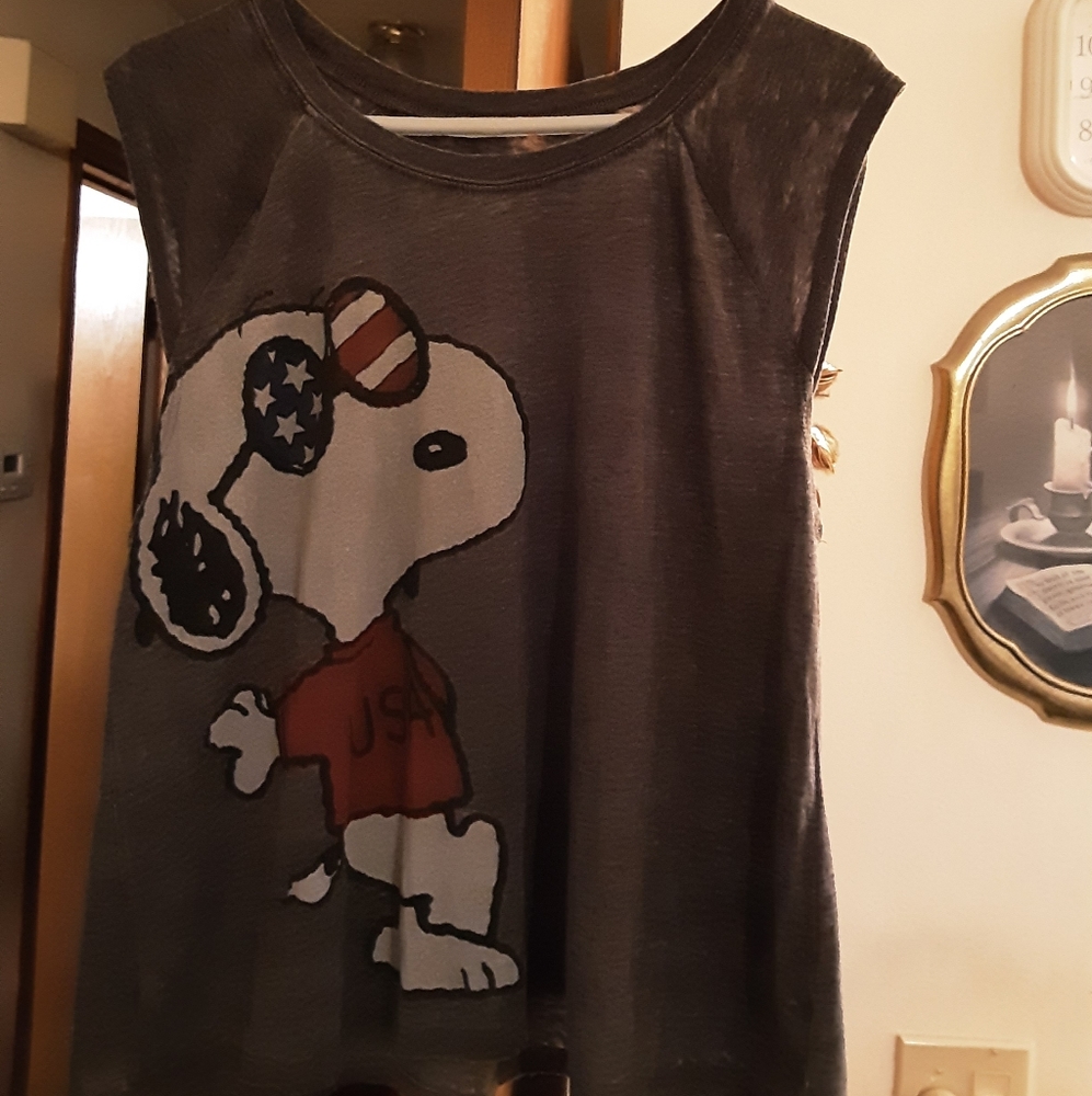 Peanuts Snoopy Patriotic Tank Juniors XL Womans Large Lightweight